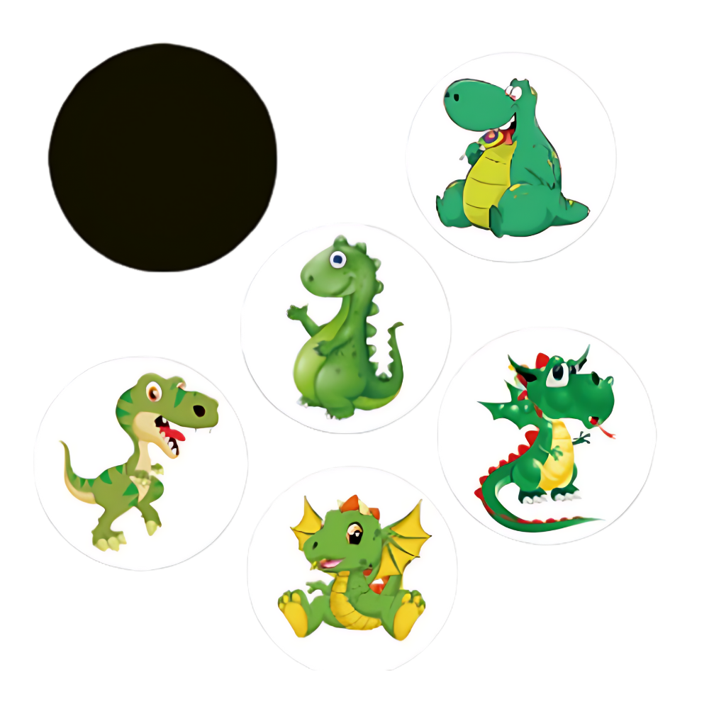 Adesivos termossensíveis para aprendizado de higiene, com tema de dinossauro, da marca Homemaxs, ativados pelo calor.
