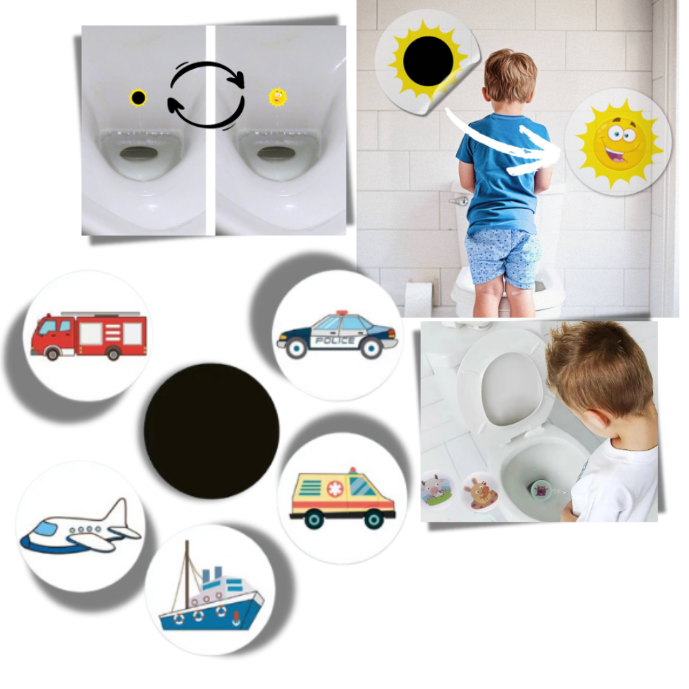 Adesivos termossensíveis para aprendizado de higiene infantil da marca Homemaxs, ativados pelo calor para ensinar o uso do penico.