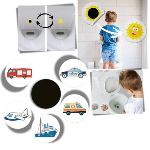 Adesivos termossensíveis para aprendizado de higiene infantil da marca Homemaxs, ativados pelo calor para ensinar o uso do penico.