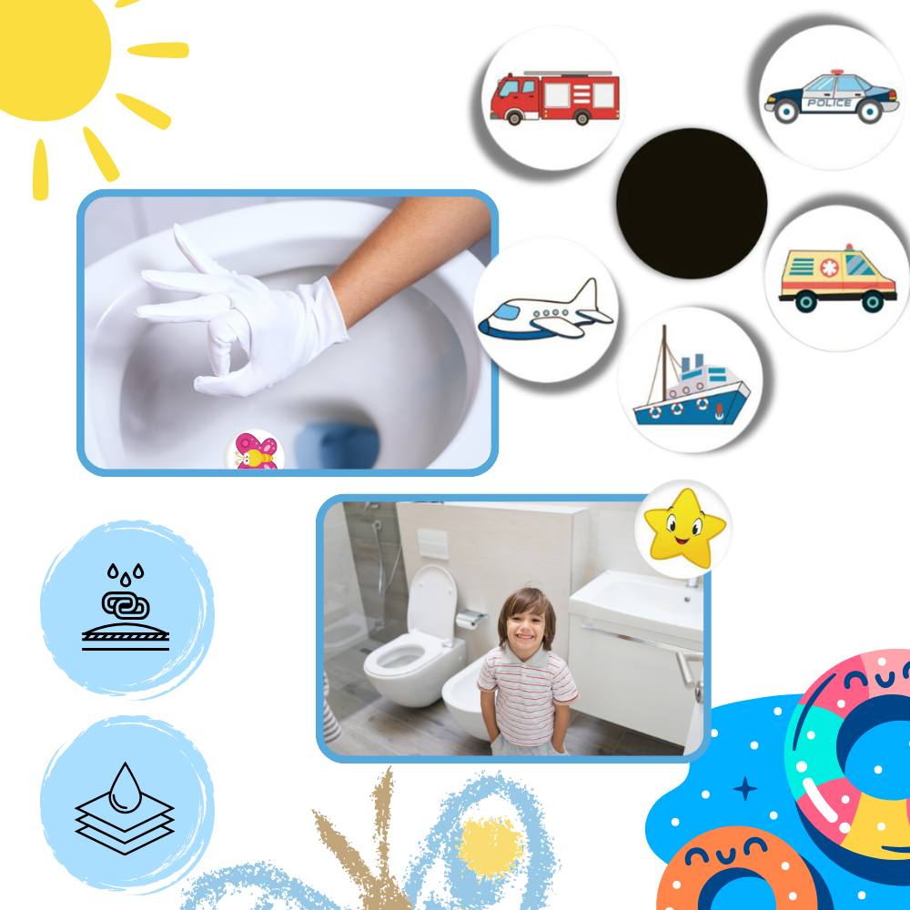 Adesivos termossensíveis da Homemaxs para aprendizado da higiene, ativados com calor, ajudam na fase de treinamento do banheiro.
