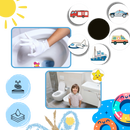 Adesivos termossensíveis da Homemaxs para aprendizado da higiene, ativados com calor, ajudam na fase de treinamento do banheiro.