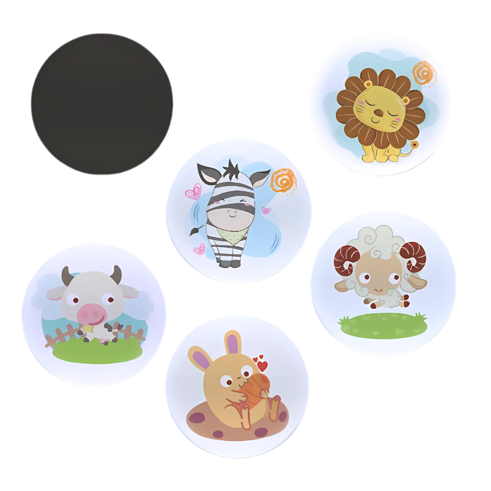 Adesivos termossensíveis para aprendizado de higiene, com tema de zoológico, da marca Homemaxs, usados para ensinar o uso do banheiro.