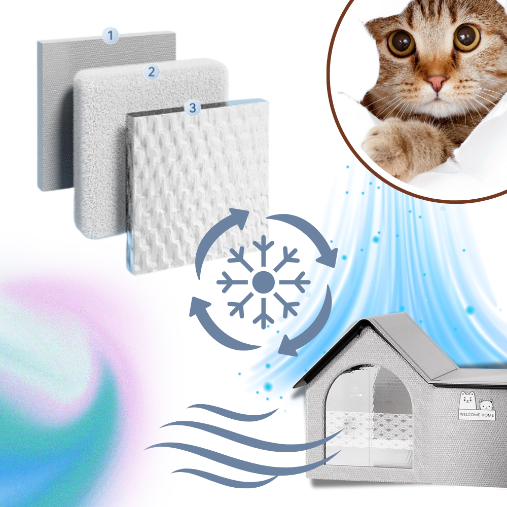Casa para gatos da Senhu com isolamento térmico refletivo, ideal para manter o ambiente quente e confortável para seu felino.