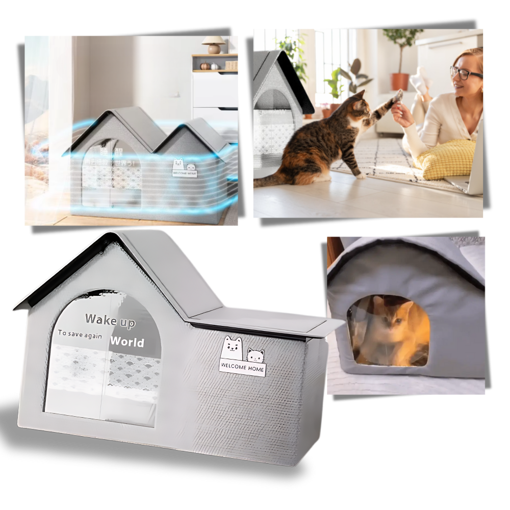 Casa para gatos Senhu com isolamento térmico refletivo, ideal para manter o ambiente interno confortável para os felinos.