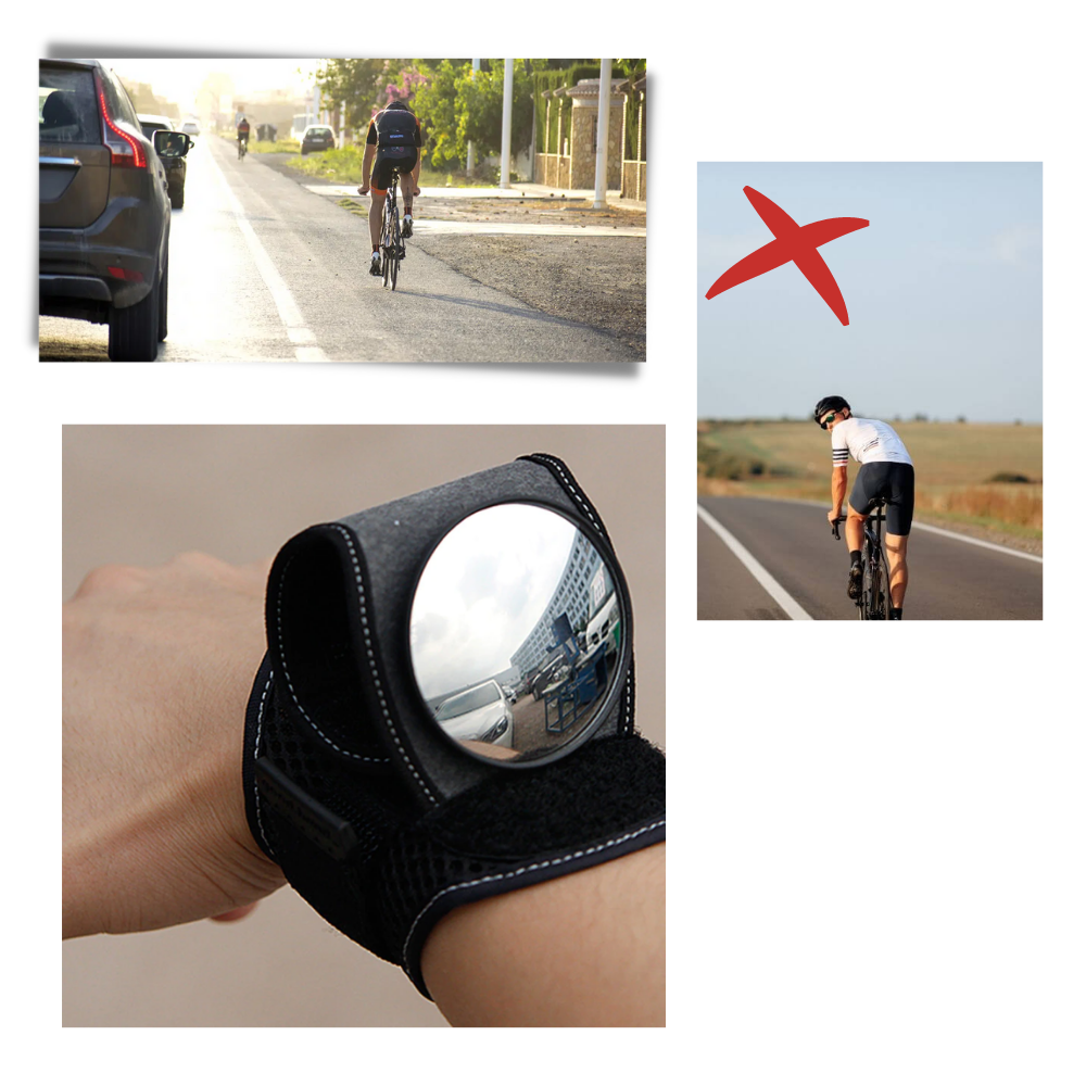 Espelho de pulso para bicicleta Hemoton, acessório de ciclismo, mostrando o retrovisor ajustável no pulso do ciclista