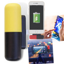 Carregador portátil em forma de cápsula amarelo Hesxuno, fonte de alimentação compacta e portátil com design de relâmpago.