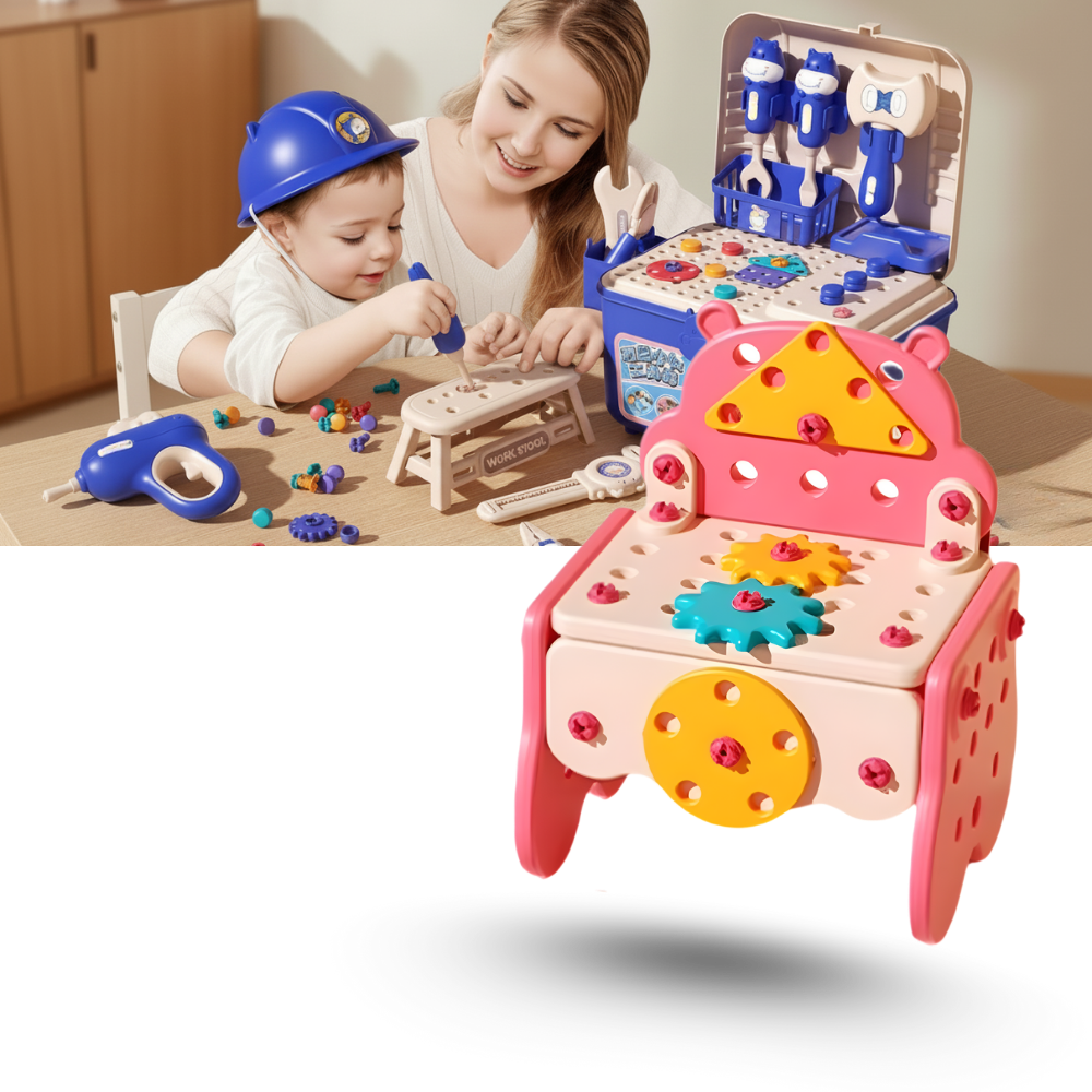 Puzzle à vis Hibro, jouet d'imitation bleu avec boîte à outils bricolage, 152 pièces pour enfants, jouet éducatif.