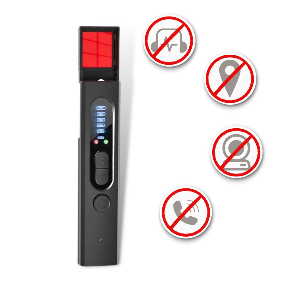 Detectador de câmeras escondidas Banggood para vigilância, portátil, com dimensões visíveis na imagem.