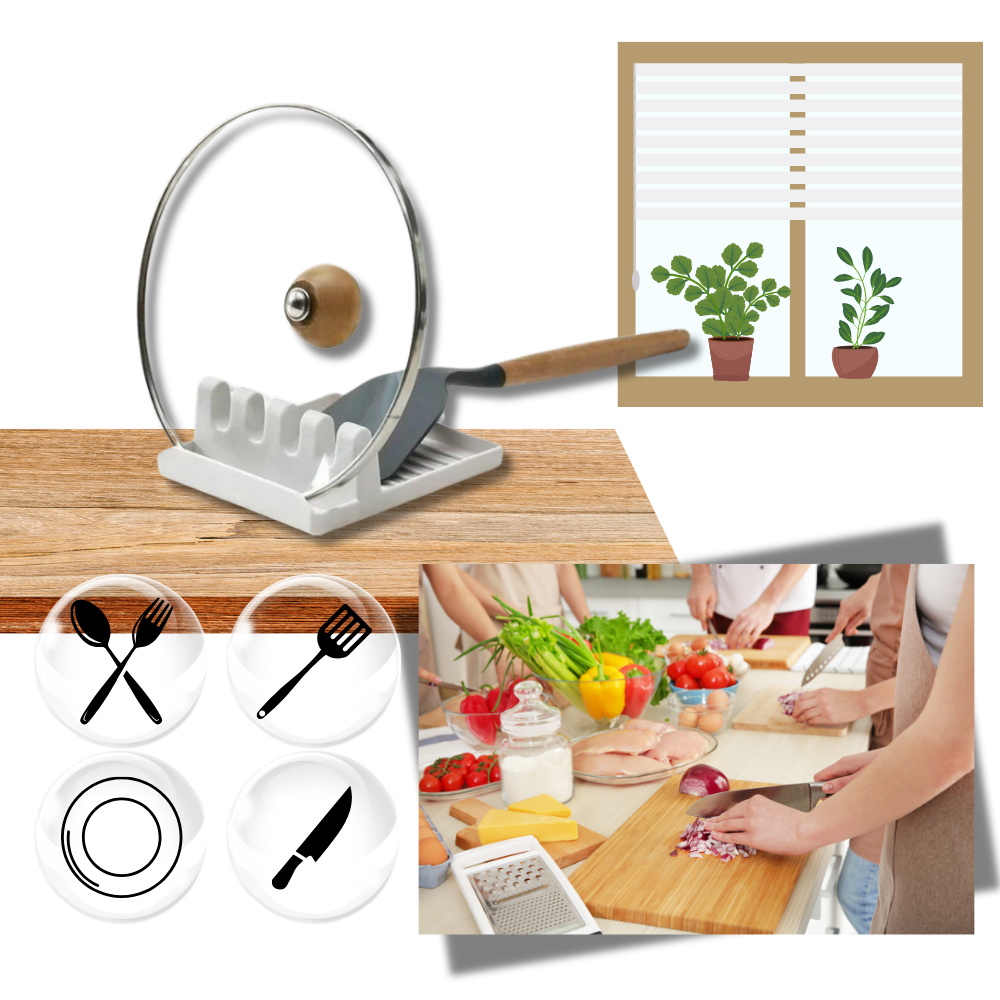 Suporte de spatulas antidérapant Hidyliu com quatro compartimentos para utensílios de cozinha brancos.