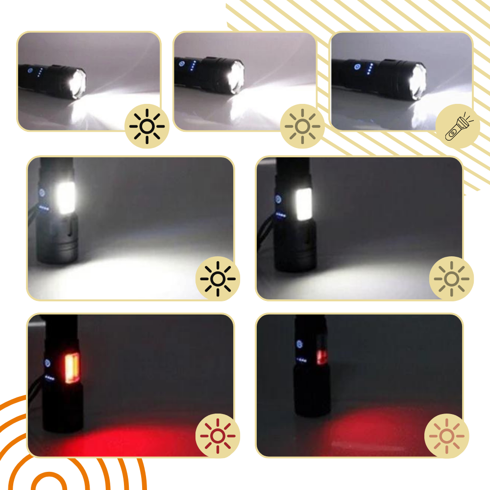 Lanterna de LED recarregável Windfire com feixe longo e iluminação versátil, ideal para atividades ao ar livre e uso geral.