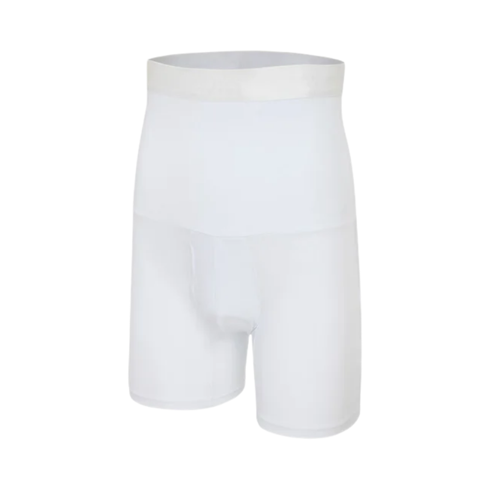 Shorts de fitness Homyl cintura alta, sem costura, model slim e branco, ideal para treinos e atividades físicas.