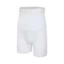 Shorts de fitness Homyl cintura alta, sem costura, model slim e branco, ideal para treinos e atividades físicas.
