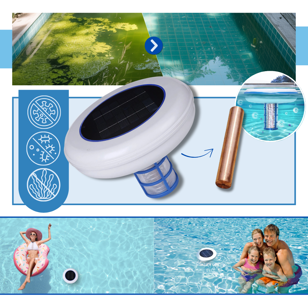 Ionizador solar para piscina Hinbest, acessório para spas e piscinas, indicado para manter a água limpa e equilibrada.