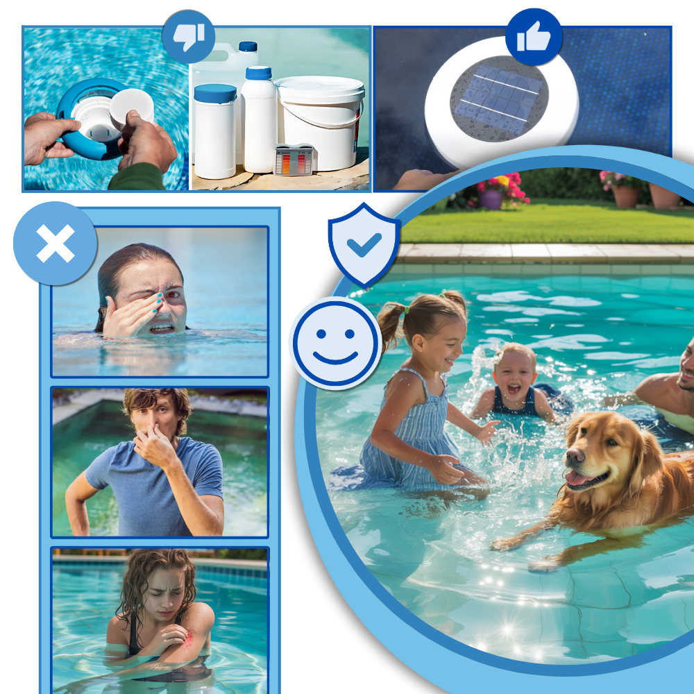 Ionizador solar de piscina Hinbest, acessório para piscinas e spas, com painel solar para tratamento da água.