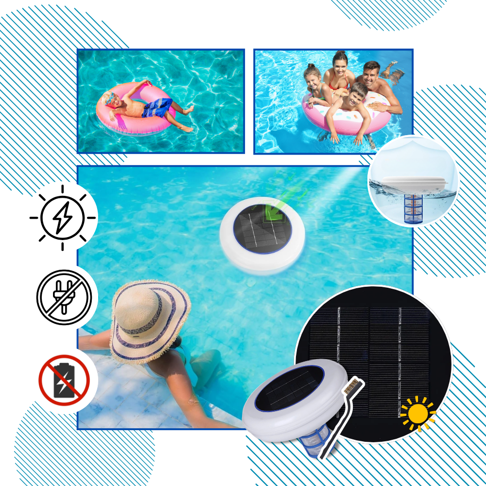 Ionizador solar para piscina da Hinbest, acessório para piscinas e spas, com painel solar e componentes de controle.