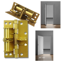 Conjunto de dobradiças de porta multifuncionais Hinge Outlet com fechamento suave, acabamento prateado, para portas leves e duráveis.