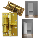 Conjunto de dobradiças de porta multifuncionais Hinge Outlet com fechamento suave, acabamento prateado, para portas leves e duráveis.