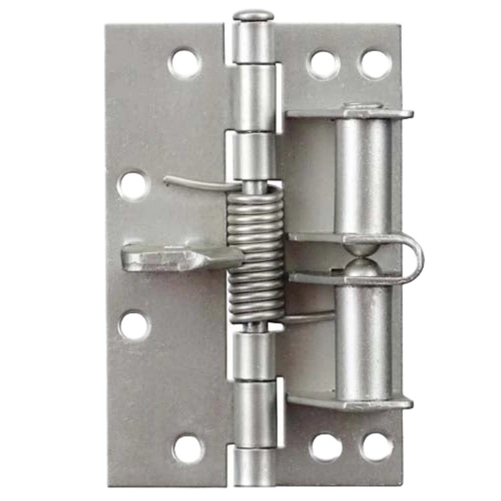 Charnière de porte polyvalente Hinge Outlet en argent, avec fermeture douce, pour une ouverture fluide et silencieuse.