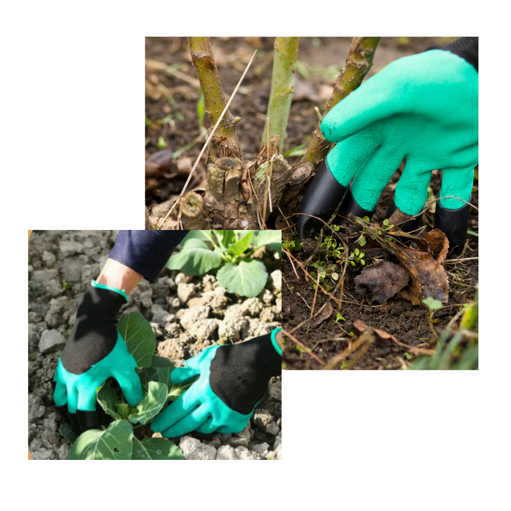Luvas de jardinagem Homeme com garras, ideais para trabalhos de jardinagem e cultivo, com design resistente e confortável.