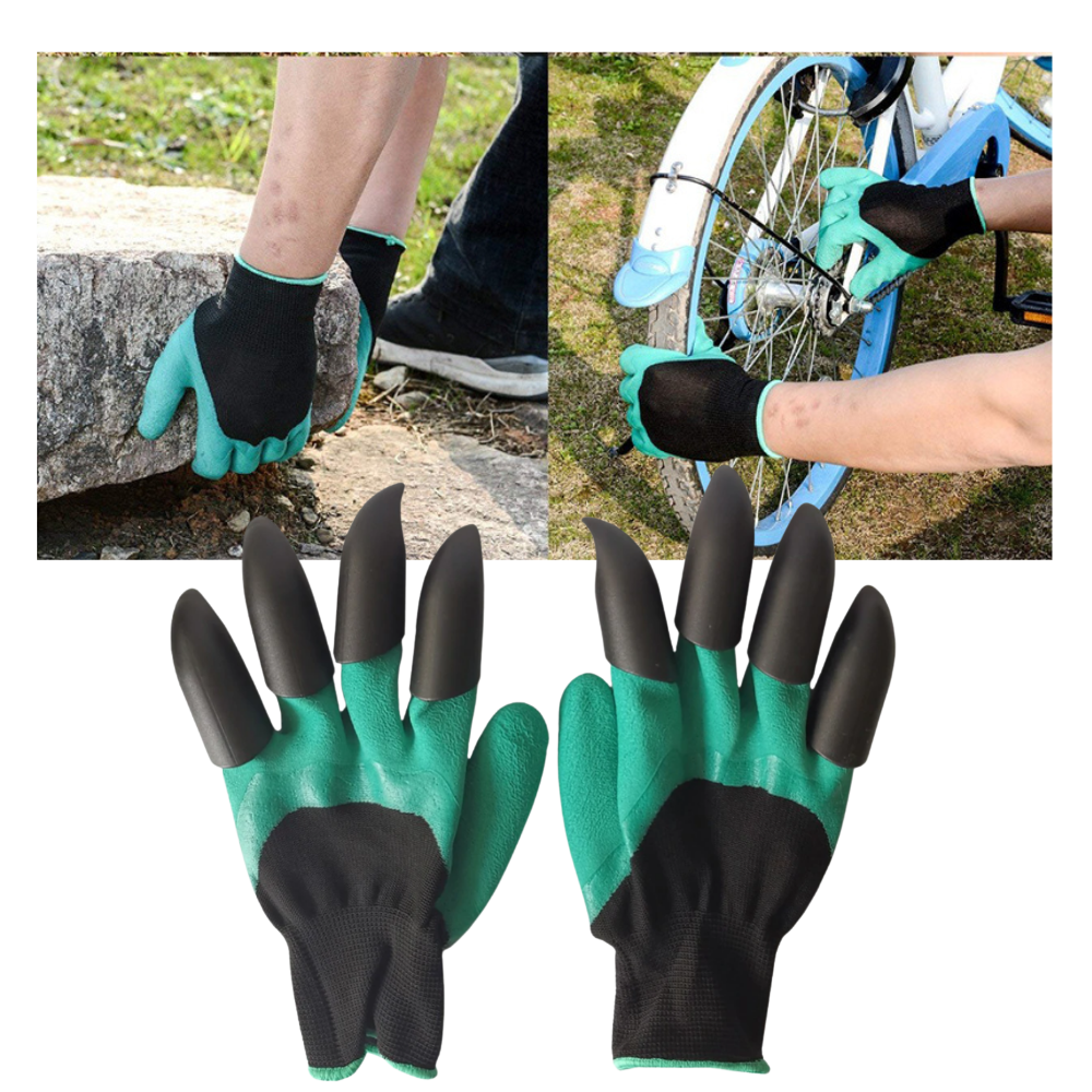 Luvas de jardinagem Homeme com garras para escavar e cuidar de plantas, feitas de material resistente, ideal para trabalhos ao ar livre.