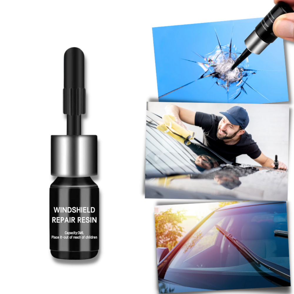 Kit de fluido para reparação de vidros fissurados Homyl, usado em manutenção e decoração de veículos com tubos e componentes.