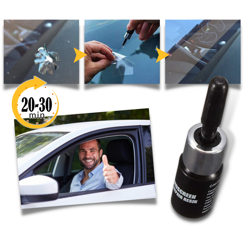 Kit de fluido de reparo de vidros fissurados Homyl para manutenção e decoração de veículos, com ferramentas e solução de reparo.