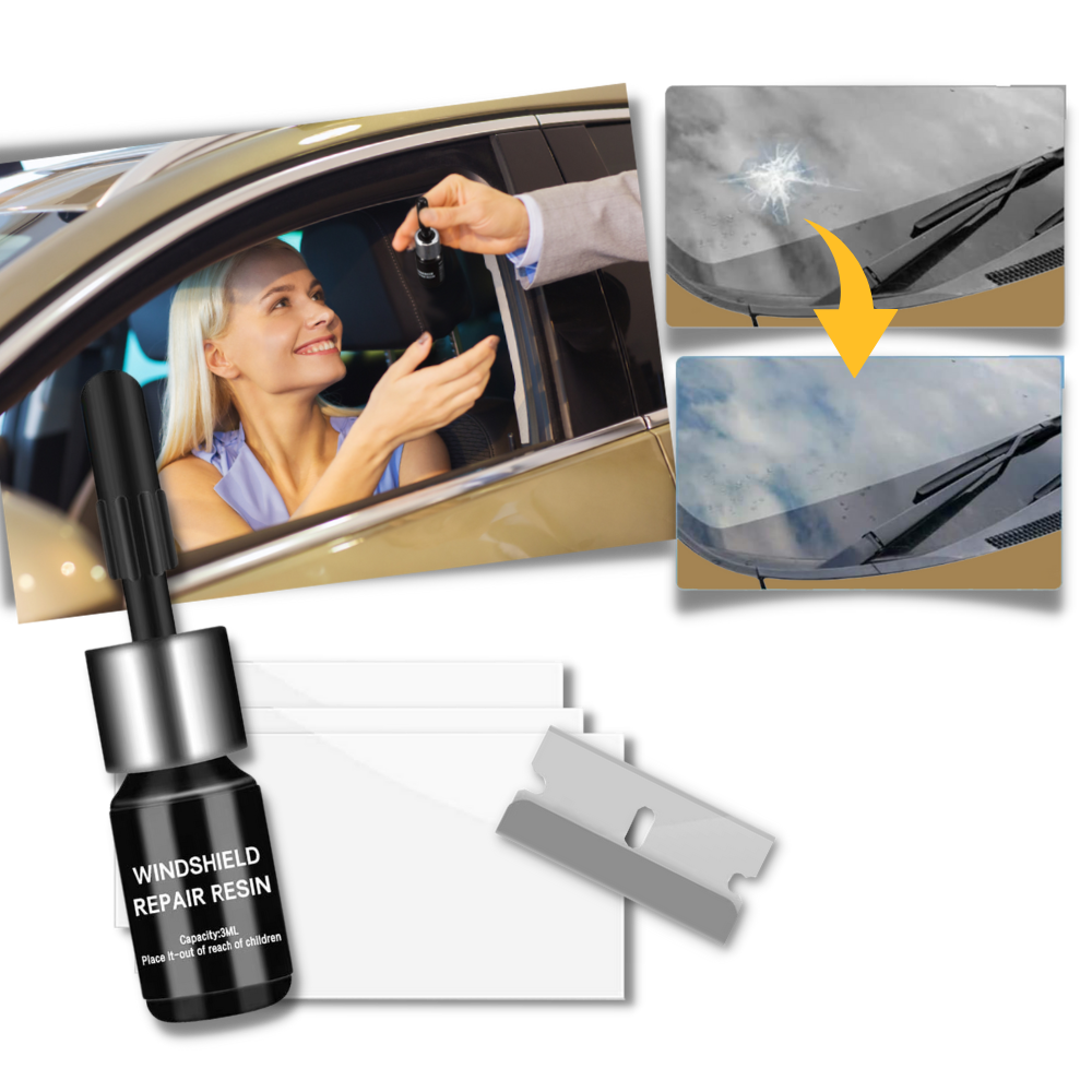 Kit fluido de reparação de vidros fissurados Homyl para manutenção e decoração de veículos, fácil de aplicar e eficiente.