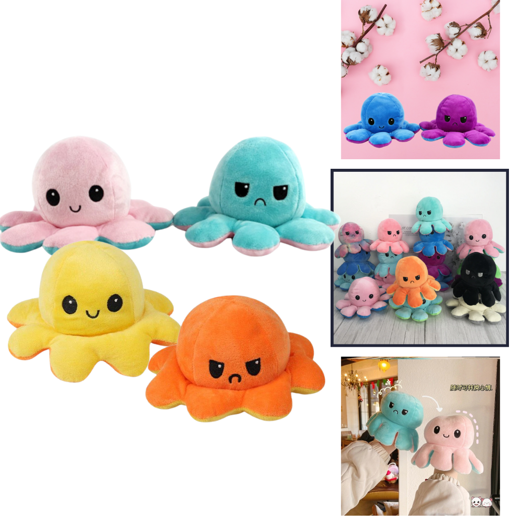 Peluche reversível mini polvo Homyl, brinquedo de pelúcia macio com cores diferentes, ideal para crianças e decoração.