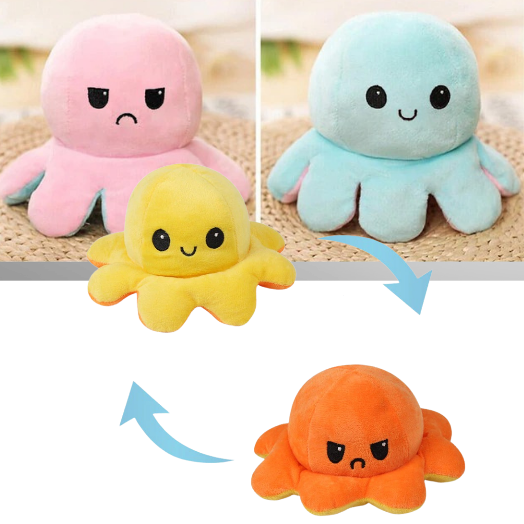 Peluche reversível mini polvo da marca Homyl, fofinha e colorida, ideal para decoração ou brinquedo.