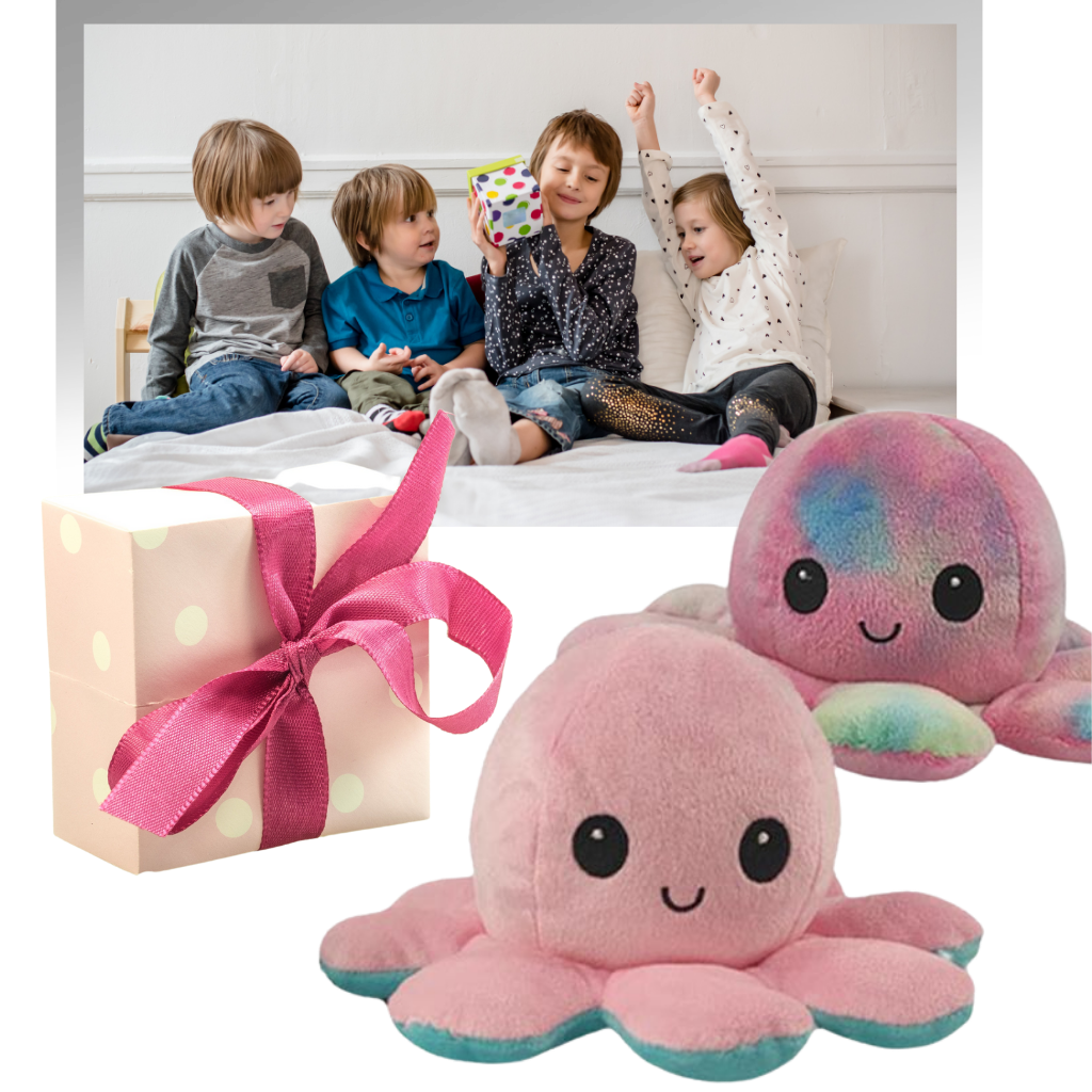 Peluche reversível mini polvo da Homyl, brinquedo macio para crianças, com design de polvo reversível em cores vibrantes.