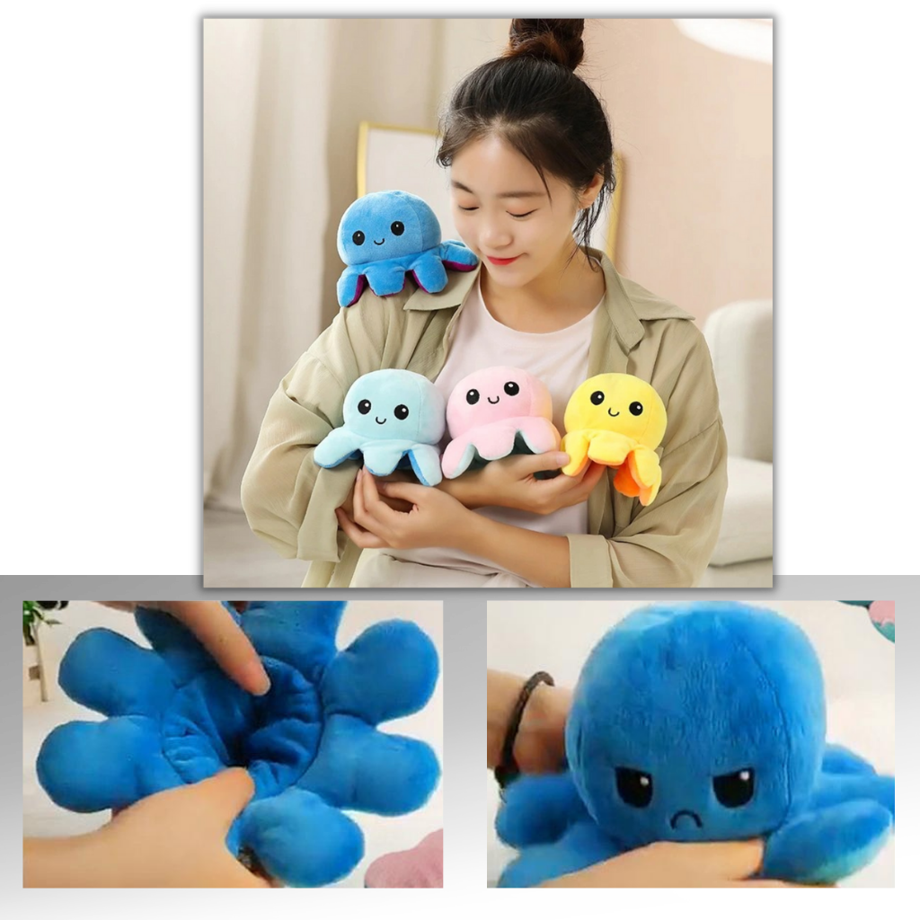 Peluche reversível mini polvo da Homyl, figurinha macia e colorida, ideal para decoração ou brinquedo infantil.