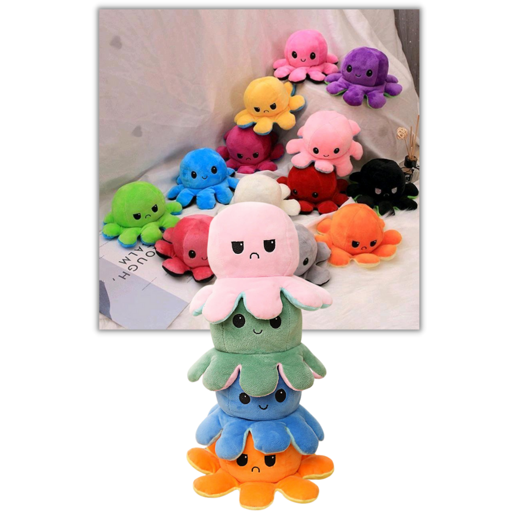 Peluche reversível mini polvo da marca Homyl, em cores vibrantes, ideal para decoração ou brincadeiras infantiles.