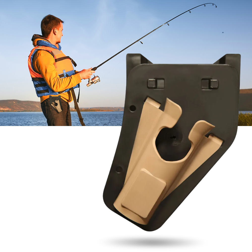 Fivela de couro Nayueo para cana de pesca, com suporte para anzol na lateral, ideal para pescadores.