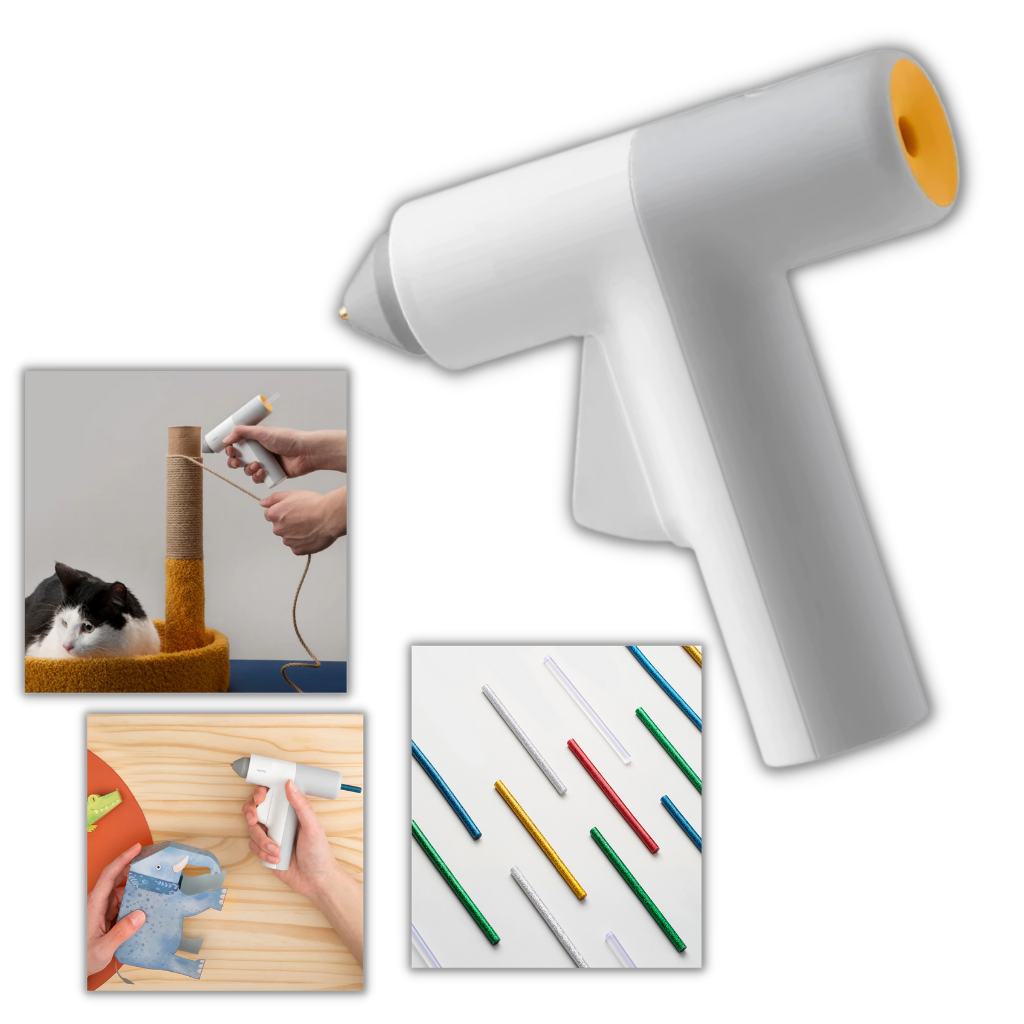 Pistolet à colle chaude sem fio da marca Hoto para artesanato e projetos criativos, com corpo compacto e bateria recarregável.
