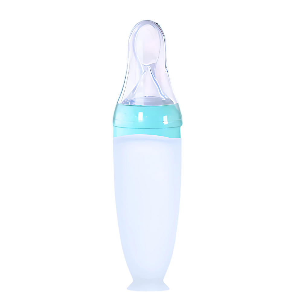 Biberons de silicone rosa da Hotwinter com colher anti-desborde, ideal para alimentação infantil com design seguro e prático.