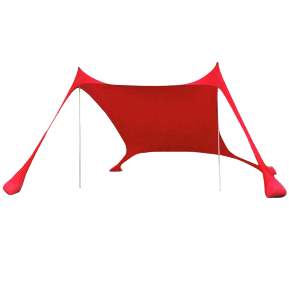 Tenda de sombra leve da Htovila para praia, com estrutura colorida e tecido resistente, ideal para proteção solar ao ar livre.