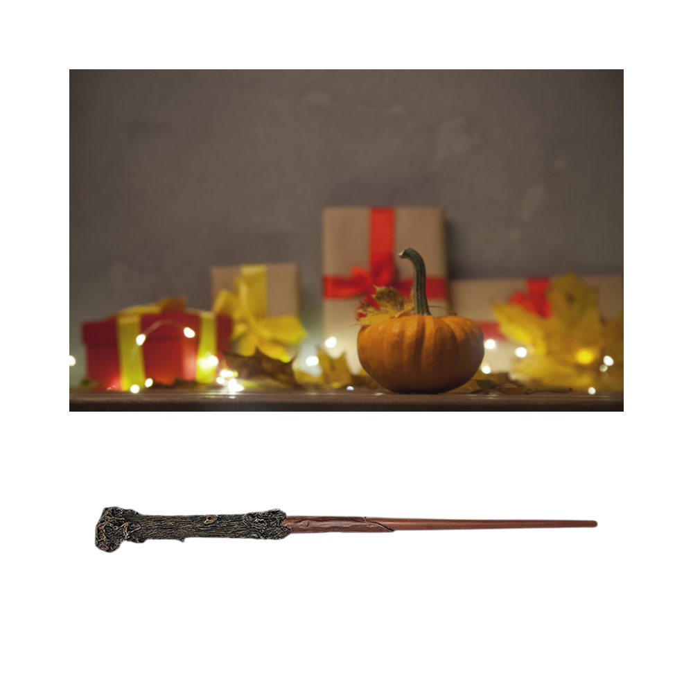 Baguette mágica de Harry Potter da Huali, acessório de cosplay com efeito de fogo para fantasia de bruxo.