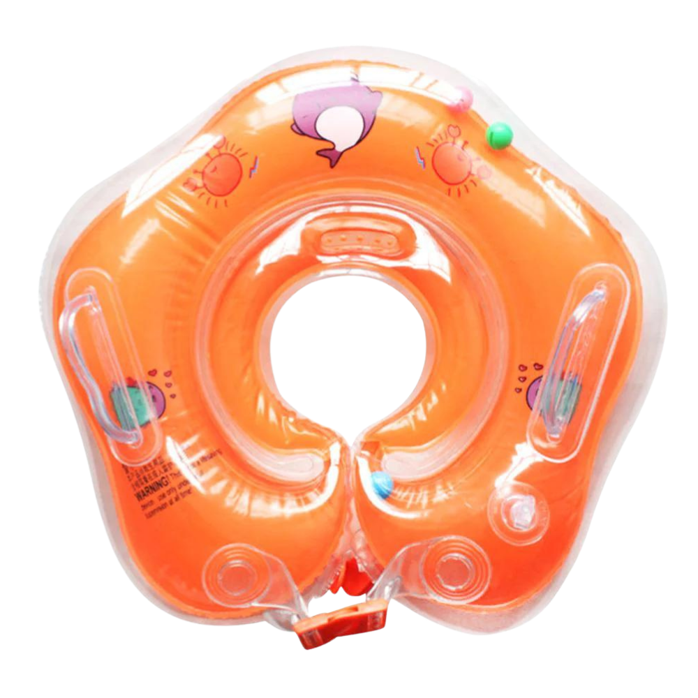 Bóia de pescoço para bebê da Huasi, acessório de banho infantil em cor laranja, ideal para segurança e conforto na água