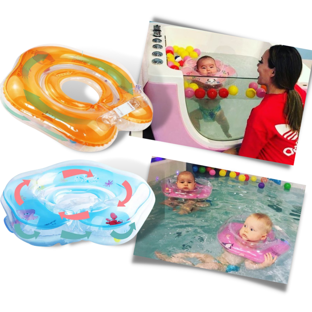Bóia de pescoço para bebê da Huasi, acessório de banho para bebês, na cor laranja, confortável e segura para o banho.