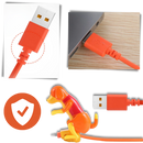 Cabo de carregamento rápido em forma de cachorro da marca Lexi, com conector USB para dispositivos eletrônicos.