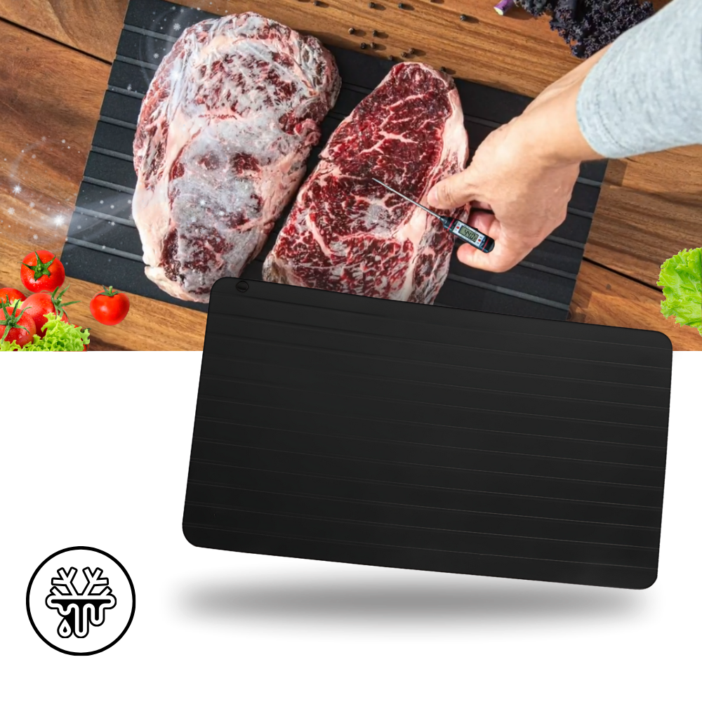 Prato de descongelamento rápido Huohuo, utensílio de cozinha para descongelar alimentos de forma eficiente.