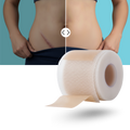 Adesivo de silicone com ácido hialurônico para cicatrizes, marca Dongzhur, mostrando a embalagem e o patch para primeiros socorros.