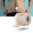 Adesivo de silicone com ácido hialurônico para cicatrizes, marca Dongzhur, mostrando a embalagem e o patch para primeiros socorros.