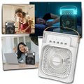 Climatizador portátil a água Menolana, pequeno e eficiente, usado para resfriar e ventilar ambientes de forma prática.