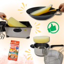 Solidificante de óleo de fritura FryAway para limpeza doméstica, mostra o produto em embalagem prática e adaptável para uso fácil