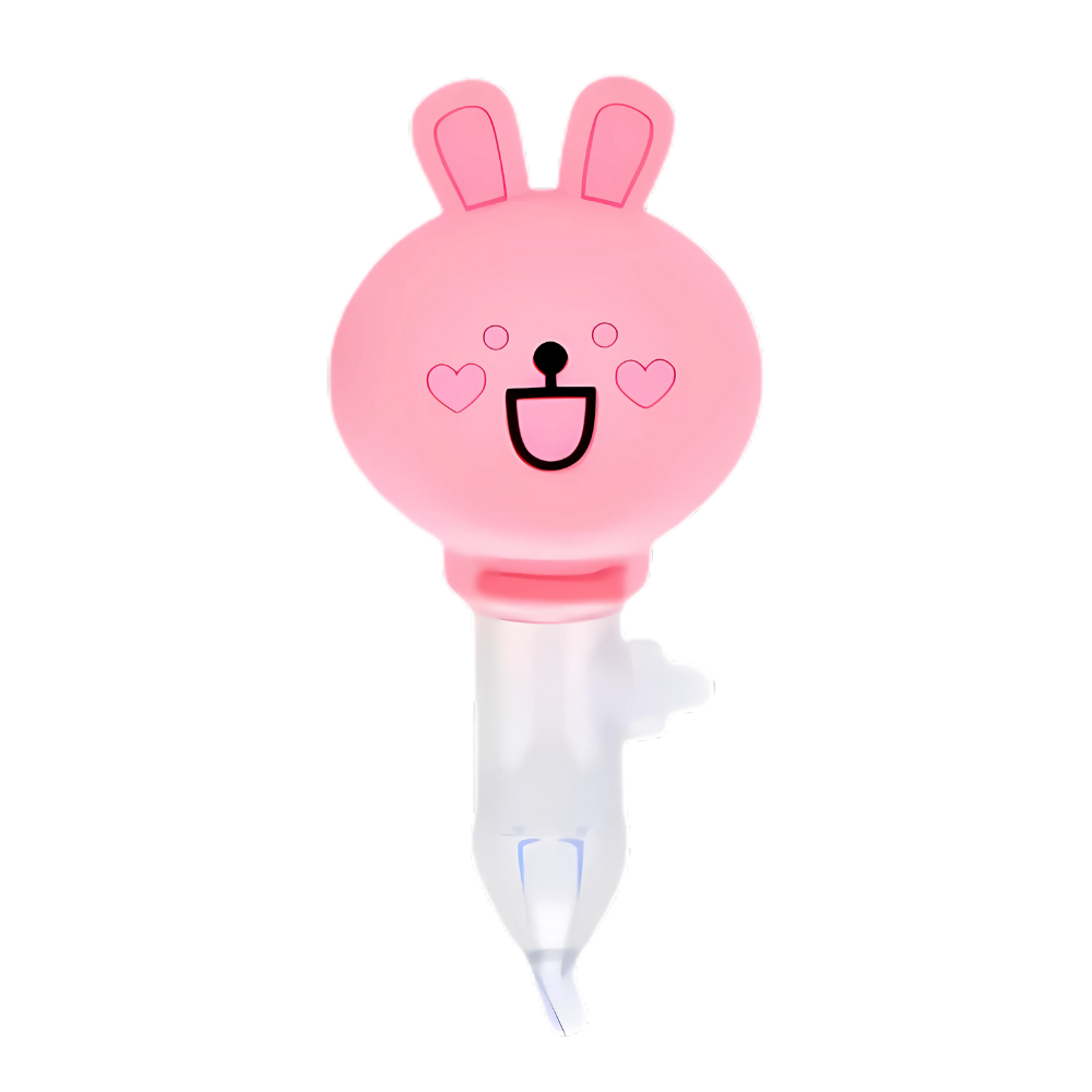 Mouche-bébés aspirador nasal de silicone na cor rosa, para higiene nasal suave de bebês.
