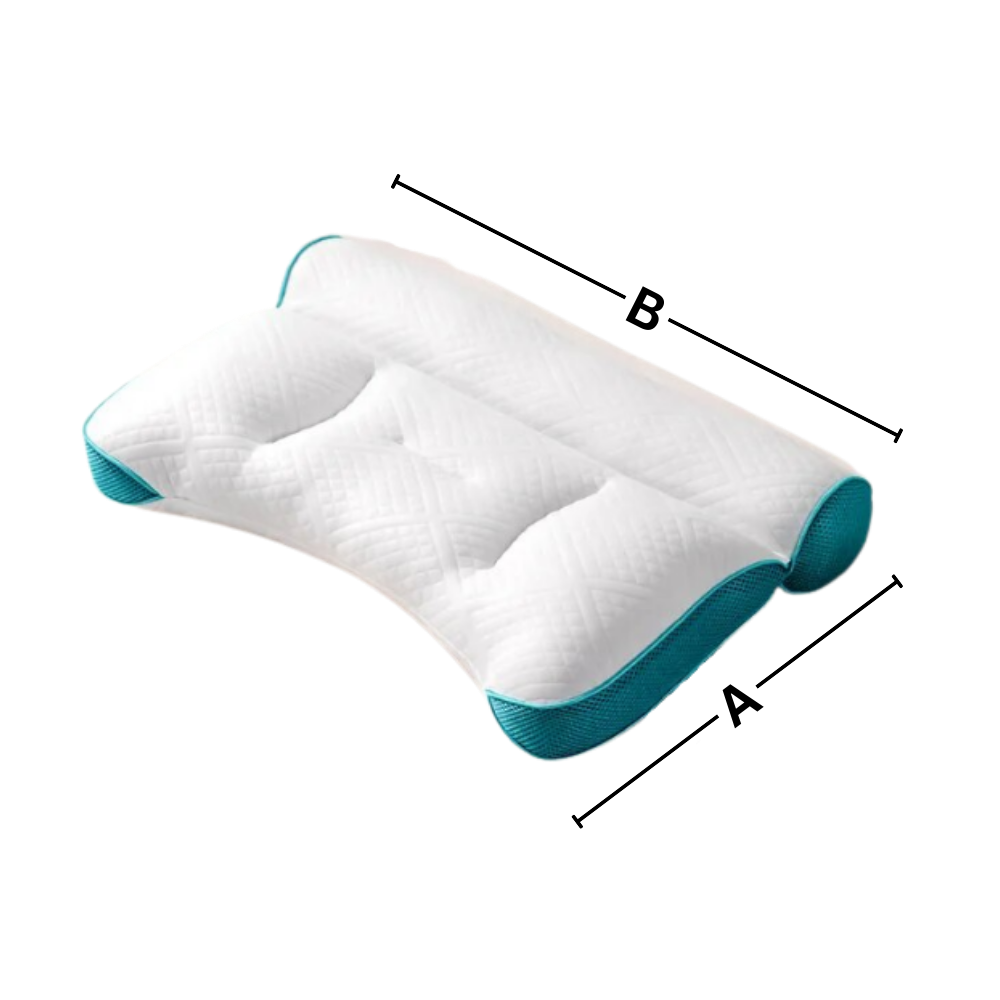 Travesseiro de apoio cervical hipoalergênico Jiafang, dimensões visíveis, ideal para suporte confortável e seguro na cama.