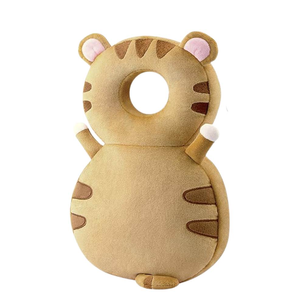 Protetor de cabeça hypoalergênico para bebê Dido, acessório de segurança marrom com estampa de tigre, confortável e suave.