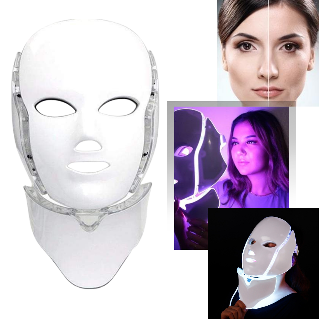 Máscara profissional de luminoterapia a LED da Icoco, com luzes vermelhas e azuis para cuidados faciais.