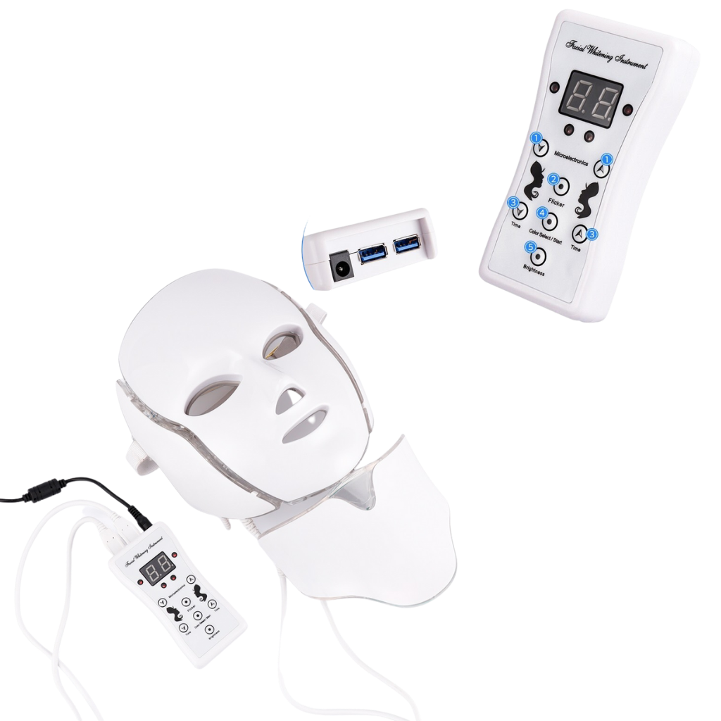 Máscara profissional de luminoterapia a LED da Icoco, mostrando uma máscara facial para tratamentos de beleza com luz LED.
